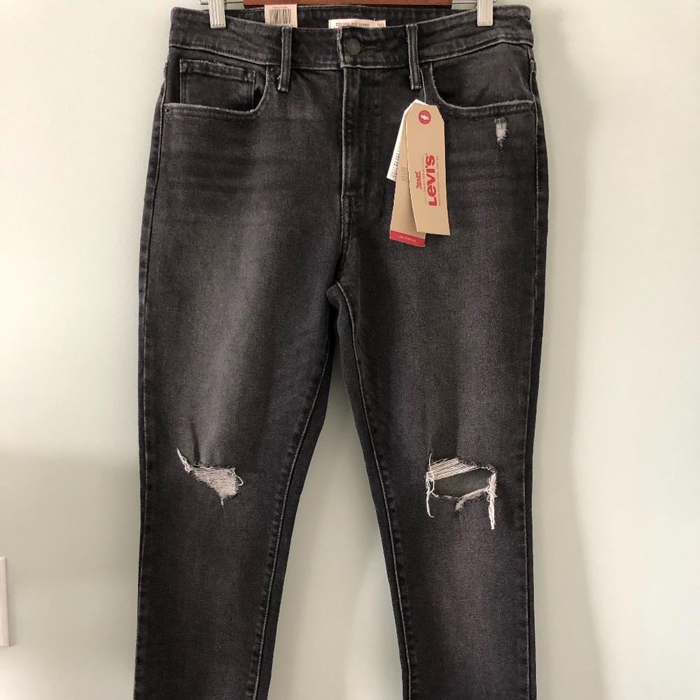 Levi's 721 High Rise Distressed Black Jeans Size 30 - Picture 2 of 9